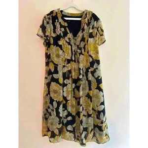 JBS Floral V-Neck Button Front Pleated Dress Size 12